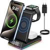 OHFAMO Caricatore Wireless 5 in 1 Compatibile con iPhone, con Orologio LED, Stazione di Ricarica Pieghevole per Smartphone, Orologio e Auricolari con Adattatore