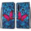 Mo-Somnus Cover per Samsung Galaxy A9 2018 / A9s, Custodia in PU Pelle Magnetica Libro Flip Caso Antiurto Portafoglio [Supporto Stand] con Porta Carte e Cinturino da Polso Wallet Case (Farfalla)