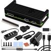 GeeekPi Raspberry Pi Zero 2 W Case Kit con Raspberry Pi Zero 2 W Alluminio Passivo Raffreddamento Caso QC3.0 Caricabatterie Rapido Alimentatore,4 Port Hub USB, ON/Off Cavo Interruttore (nero)