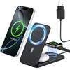 XNYAND Caricatore Wireless 3 in 1 Compatibile MagSafe, Stazione di Ricarica Magnetica Pieghevole 15W per iPhone 12-17, Apple Watch e AirPods Dock di Ricarica Wireless per Scrivania Comodino e Viaggio