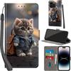 Haninsuze Cover per iPhone 15 Pro, Gatto | Pelle PU Portafoglio, Porta Carte, Magnetica, Libro, Antiurto Custodia