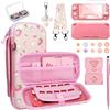 FIWWAT Switch Lite Protective Case 19 in 1 Accessories Bundle with Carrying Case, Switch Lite Carrying Case Travel Game Case with Screen Protector Cover, Humb Grips,Stand,Clear Case for Girls (Berry Pink)