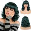 panemy Parrucca Bob Ondulata con Frangia - Parrucca Corta Bob Ondulato con Frangia, Colori alla Moda, Perfetta per Carnevale, Feste di Cosplay e Uso Quotidiano (Verde scuro)