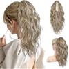 FLUFYMOOZ Ponytail Extension - Extension a coda di cavallo, 46 cm, clip a coda di cavallo, clip ondulata a coda di cavallo (biondo chiaro con punti salienti)