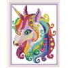 OWN4B - Kit per punto croce su tela prestampata da 11 ct, motivo unicorno a colori, 28 x 39 cm, kit per ricamo fai da te