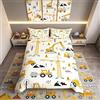 Homemissing Set di biancheria da letto con trattore giallo e escavatore, set di biancheria da letto in microfibra, 2 pezzi, per letto singolo