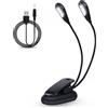 Agatige Luce per Libro a LED a Clip, Lampada da Lettura Doppia Testa Alimentazione a Batteria USB e AAA Mini Luce a Doppio Braccio Regolabile per Studio, Letto, Viaggi(6 perline)