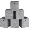 SONGMICS Scatole Portaoggetti, Set di 6 Contenitori in Tessuto Non Tessuto con Manico, 26 x 26 x 28 cm, Unità di Organizzazione, per Scaffale, Pieghevoli, Porta Abiti, Grigio Melange RFB026G01
