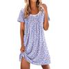 Ekouaer Camicia da Notte Donna Estiva con Inserti Pizzo e Stampa Floreale Pigiama Maniche Corte con vestibilità Rilassata Azzurro Chiaro XL