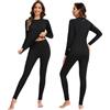 AMZSPORT Donna Set Termico Intimo Completo, Biancheria Termica Funzionale per Sci e Invernale, Maglia a Lunga Manica & Pantaloni Base Traspirante Nero M