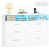 VASAGLE CUSTOS Collezione - Cassettiera Camera da Letto, con LED e Presa Multipla, Moderno, Mobile TV per Soggiorno, 6 Cassetti, 40 x 119 x 81,2 cm, Bianco Opaco LTS316WB01