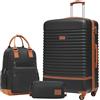 COOLIFE Set di Valigie,Trolley da Viaggio con 4 Rotelle Girevoli a 360° TSA Serratura 1 zaino da viaggio e 1 Borsa da toilette Incluso (Albicocca/Nero, Set di valigie 3pzs (28))