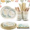 Vexillic Stoviglie per Feste di Compleanno, 200 Pezzi Piatti Verde per Baby Shower Set di Stoviglie Decorazioni con Piatti di Carta Tovaglioli Tazze Cannucce Forchette Coltello Cucchiaio 25 Ospiti