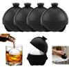 AEMCHDM 4 Pezzi Vassoi Per Cubetti Di Ghiaccio In Silicone Con Coperchio, Nero Ice Ball Maker con Lmbuto, Senza BPA, Vassoi Per Ghiaccio Facili Da Rimuovere, Sferico Stampi per Ghiaccio per Whisky