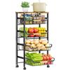 OrderlyGo Carrello da Cucina con Ruote, Pannello superiore in legno | 5 Ripiani Scaffale per Verdure Carrello da Portata Mobile, Ruota Bloccabile per Cucina, Dispensa