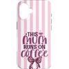 Watercolor Hearts Hugz Custodia per iPhone 16 Fiocco a righe rosa cipria super carino Questa mamma corre sul caffè