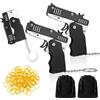 Herdear 2 Giocattoli di Pistola con Elastico Pieghevole in Metallo 120 Elastici in Gomma Lanciatore di Elastico Portachiavi Portatile per Adolescenti Adulti Gioco da Tiro Attività (Nero)