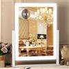 SURFOU Specchio Trucco con Luci LED da Appoggio 27x37cm, Specchio Hollywood Professional con 3 Temperature Colore, Rotazione 360°, Telaio in Metallo e Specchio Ingranditore 5X Staccabile, Bianco