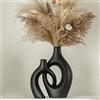 Lvases Snuggle - Set di 2 vasi in ceramica moderni e cavi, stile nordico della metà del secolo, vasi decorativi per la casa e la decorazione della tavola (nero opaco, larghezza 17,3 cm x altezza 27,9