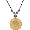 Vera Navarro Handmade VERA NAVARRO - Collana Pendente Mandala Dorata in Oro Vegetale Ø 50 mm con Ametista - Catena Filo Cerato 42 cm - Fatta a Mano 100% Naturale - Gioielli Artigianali - Disegno Esclusivo