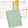 POPRUN Agenda Settimanale 2026 2027 Spirale 22 x 16,5 cm, Weekly Planner 17 Mesi da Ago.2026 a Dic.2027, Righello in Plastica, Copertina Morbida in Pelle Vegana e Carta Spessa da 80 GSM, Verde