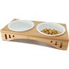 TIN DREAMS FACTORY NORDICAT Ciotole per Gatti in Ceramica con Base Rialzata in Legno di Bamboo Antiribaltamento, Mangiatoia e Abbeveratoio Cibo Acqua Animali Domestici con Portaciotole Doppio, Accessori Gatti