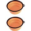pet wiz Ciotola pieghevole in silicone - Confezione da due - Ciotola portatile per cibo e bevande con gancio per cani e gatti (arancione)