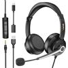 Wantek Cuffie USB con Microfono e Cancellazione Rumore,Cuffie con Filo PC 3 in 1 USB A/Tipo C/Jack 3,5mm,Controllo Volume,Ideali per Call Center,Skype,Zoom,Ufficio e Corsi Online