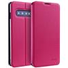 doupi Deluxe FlipCase per Samsung Galaxy S10, Protezione Custodia Ultra Slim Magnete Flip Cover Protettiva Book Style Etui Stare in Piedi, Rosa Rosso