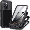 seacosmo Cover per iPhone 16 Pro, Custodia Protettiva Full Body a Doppio Strato con Cornice in Metallo e Interno in Silicone, Antiurto Militare con Vetro Temperato Integrato, Nero