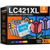 Kuva LC421XL Cartucce Compatibili per Brother LC421 LC421VAL LC-421XL LC-421XLVAL LC421XLVAL Multipack per Brother MFC-J1010DW DCP-J1140DW DCP-J1050DW (4 Pack