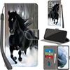 PHINIENLAND Cover per Samsung Galaxy S21 FE custodia portafoglio Cavallo nero | 3 scomparti carte, 1 tasca banconote, Chiusura magnetica, Supporto, Pelle PU flip cover per Samsung S21 FE