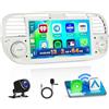 Hikity 4Core+64G Android Autoradio per Fiat 500 2007-2015, 7 Pollici Touchscreen Stereo Auto Bluetooth con Senza fili Carplay Android Auto FM/RDS Navigatore GPS WiFi SWC AHD Retrocamera