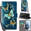 PHINIENLAND Cover per Samsung Galaxy S21 FE Case PU Pelle Custodia [Kickstand] [Chiusura magnetica] [Slot per Schede], Portafoglio Flip Custodia per Samsung S21 FE,Farfalla verde