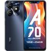 itel Smartphone Itel A70 da 6,6'' con 12 GB (4+8) + 256 GB, doppia fotocamera posteriore da 13 MP, batteria da 5000 mAh, barra dinamica, sensore di impronte digitali laterale, processore octa-core, colore Brilliant, nero