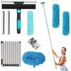 Jukibole Set lavavetri 4 in 1, con asta telescopica, allungabile fino a 3,9 m, testa girevole a 360°, in microfibra e tergivetri, set professionale per la pulizia delle finestre, doccia, auto, vetro