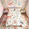 Homemissing Set di biancheria da letto con volpe, coniglio e gufo, motivo cartone animato, con volpe, copripiumino per bambini e bambini, copripiumino con motivo tropicale Kawaii e animali,
