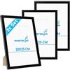 PHOTOLINI Cornici 20x25 cm nero legno MDF, set di 3 cornici per poster, plexiglass infrangibile, da tavolo o da parete, accessori extra inclusi - per foto, immagini e poster