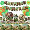 Obussgar Decorazione per feste di compleanno con dinosauro, accessori per feste di dinosauro, inclusi striscioni, piatti, tazze, tovaglioli, tovaglie, palloncini per 20 ospiti