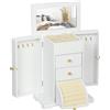 HOMCOM Portagioie Donna a 4 Livelli, Cofanetto in Legno con Ali, Specchio e 2 Cassetti, 26,5x16 x33,5 cm, Bianco | Aosom Italy