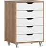 Vinsetto Cassettiera da ufficio mobile, mobiletto portaoggetti su ruote, 5 cassetti, 47,5 x 39,5 x 67,5 cm, bianco e rovere | Aosom Italy