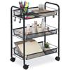 Relaxdays Carrello 3 Ripiani a Rete in Metallo Nero 63x44,5x26 cm per Cucina, Bagno e Ufficio