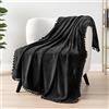 PAVILIA Coperta nera con pompon per divano, letto, divano, in pile, morbida e accogliente, leggera, con frange, decorativa, stile bohémien, decorazione per la casa, idea regalo, in flanella di