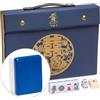 Yellow Mountain Imports YMI Mahjong cinese Bleau Royal, custodia blu | 146 tessere in melamina incise con retro a righe e caratteri cinesi, custodia in vinile blu, dadi, indicatore vento; 2,9 kg.