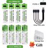 NDNNAS Batteria ricaricabile AA/AAA 3000mAh/3800mAh Batteria al litio 1,5V Tensione costante Ricarica rapida Tipo-C per mouse giocattolo remoto ecc.