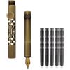 SIPLIV Penna stilografica in bronzo corta da paragrafo, mini penna tascabile da viaggio con 20 cartucce d'inchiostro nere - Svuotata, pennino fine in iridio (0,50 mm)