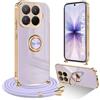 Ptny Cover con Laccio per Xiaomi 15T Pro Custodia, Glitter Placcatura Phnom Penh Design con Anello Supporto Cover con Supporto Magnetico Auto, Custodia con Regolabile Collana, Viola chiaro
