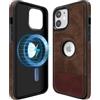 COODIO Logo-View Custodia in Pelle per iPhone 12 Mini 5,4 Pollici, Cover Magnetica Compatibile con MagSafe, Custodia Sottile e Creativa, Marrone
