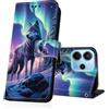 DiaryTown Cover per Xiaomi Redmi Note 14 4G Custodia in PU Pelle a Libro Motivo Flip Caso Magnetica Portafoglio Blocco RFID Carta Slot Antiurto Protettiva Cover per Redmi Note 14 4G - Wolf
