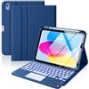 MoKo Custodia con Tastiera Multi-touch per iPad (A16) 11a Gen 11 Pollici 2025, Custodia per iPad 10a Gen 10,9 Pollici con Portapenne, Tastiera Bluetooth Staccabile Retroilluminata a 7 Colori, Blu Navy